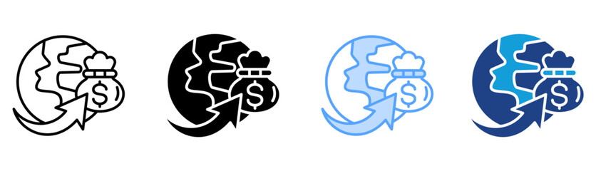 Global Economy Icon Set Multiple Style Collection