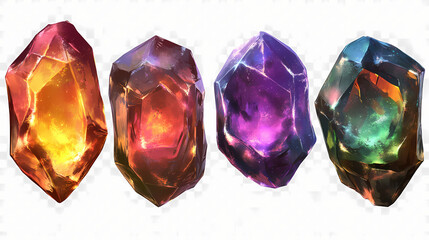 Fototapeta premium Set of glowing and cursed gemstones isolated on transparent background. Cursed Crystal. Illustration