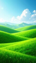 Obraz premium Soothing green landscape with rolling hills and fresh spring grass , spring, landscape
