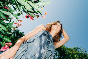 Cinematic fashion meets botanical beauty fresh angles, radiant glow, and bold nature contrasts define this modern aesthetic