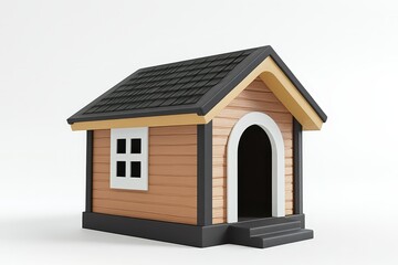 A rendered image showcasing a small wooden house structure