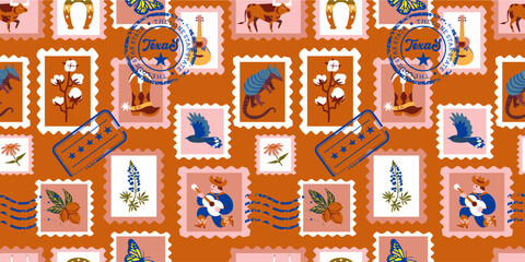 Vector seamless pattern with Texas symbols for wallpaper, wrapping paper, fabric, decoration, covers