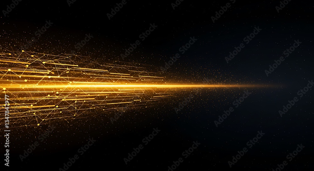 Aufkleber golden data stream network flow abstract tech background perspective digital connection
