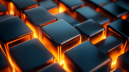 Obraz premium Black cubes with glowing orange light beams