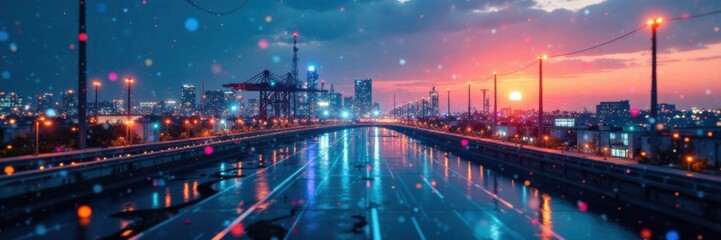 Fototapeta premium Technical diagram overlay on an industrial landscape, technical drawing, industrial