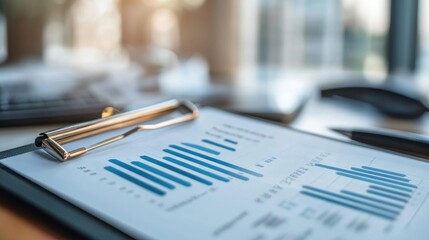 Financial Report Analysis, Business Data Charts on Clipboard