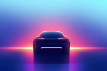 Modern electric car illuminated by neon lights in futuristic landscape
