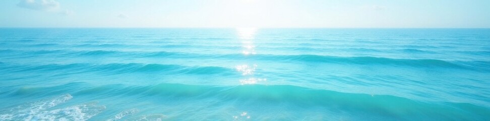 Obraz premium Tranquil ocean scene with soft light blue hues, light blue, beach