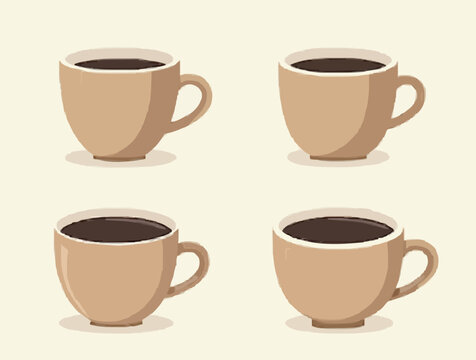Vier Kaffeebecher-Icons in verschiedenen Perspektiven

