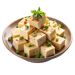 Pan Fried Tofu Cubes Recipe on transparent background