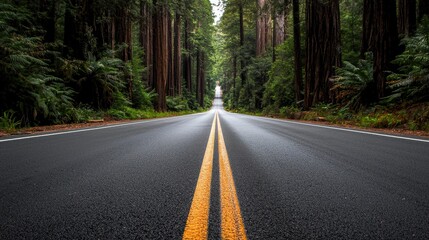 Obraz premium Scenic Redwood Forest Road Journey Nature Travel Highway