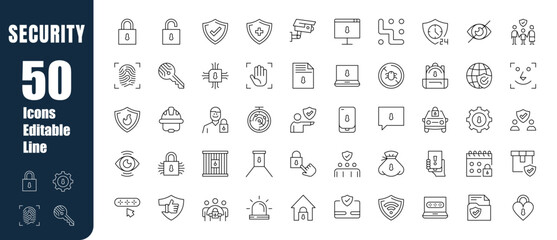 Set of editable security icons. Protection, trust, privacy, web security, defense, care and more. Modern-style vector illustration