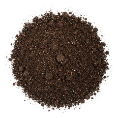 Dark rich soil mound with loamy texture, perfect for gardening and agricultural use isolated on white background