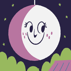 smiling moon and stars