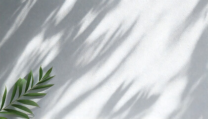 Obraz premium Abstract background of leaf shadows and light on a white wall. Wallpaper background material with natural tropical leaves and plants, tree branch shadows on the wall texture.