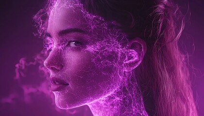Woman's face, energy, dark background