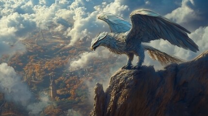 Griffin perching on a cliff