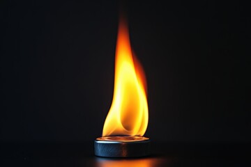 A vibrant flickering flame rises gently from a circular base