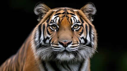 Obraz premium Close-up portrait of a tiger, intense gaze, striking orange and black stripes