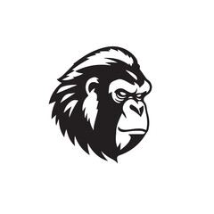 Minimal Gorilla Head Symbol. Gorilla head silhouette isolated on white background. Vector illustration.