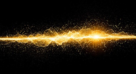 Golden Energy Wave Flowing Dynamically on Black Background Abstract Digital Art