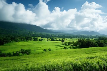 Fototapeta premium Feel a meadow’s boundless glow with rich greenery and calm natural majesty 
