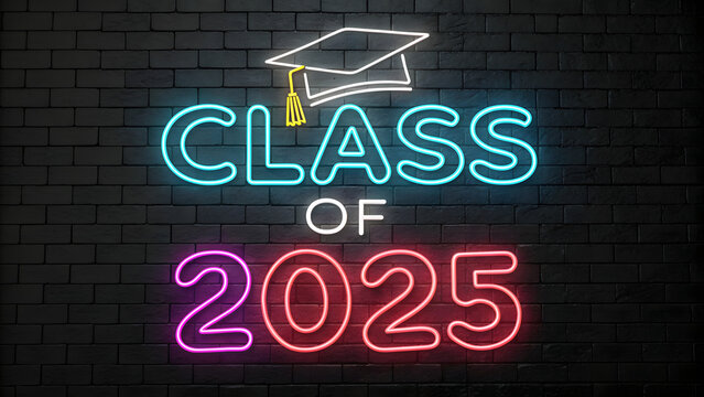 class of 2025 neon sign on a black background