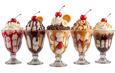 Delicious sundae ice cream dessert sweet treat cherry topping parfait chocolate caramel strawberry transparent background