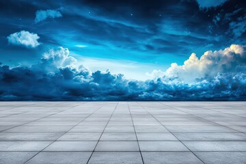 Futuristic Empty Stadium Concept with Modern Design and Dramatic Cloudy Sky Background