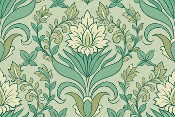 Elegant botanical pattern with intricate leaf design in soft sage green tones Pattern Background