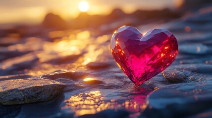 Fototapeta premium Crystal Heart Sunset Ocean Rockscape
