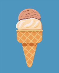 Chocolate ice cream in a waffle erysipelast - a detailed vector illustration