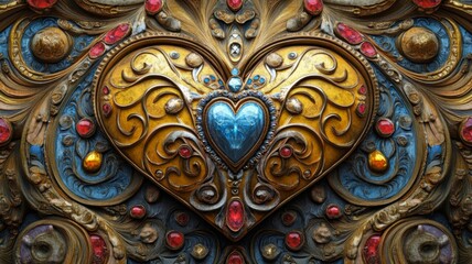Ornate Golden Heart Adorned With Precious Gems