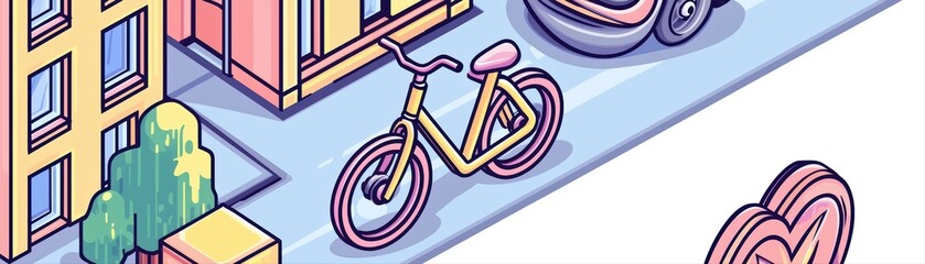 Fototapeta premium Futuristic City Concept with Smart Bicycle and Modern Urban Elements