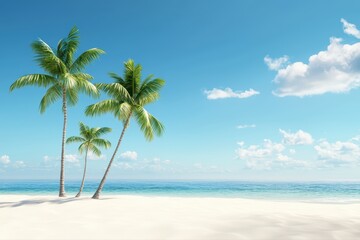 Stunning Tropical Paradise with Pristine White Sand, Clear Blue Sky and Relaxing Palm Trees
