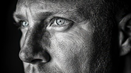 Fototapeta premium Explore the captivating artistry of monochrome portraits with this high-contrast beauty-focused image Delve into the details of delicately captured freckles, showcasing the subject's natural charm