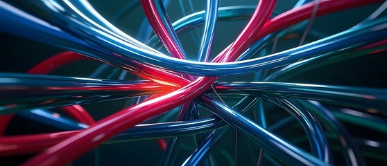 Colorful, intertwined cables creating an abstract pattern.3d rendering