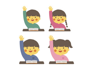 授業中に手をあげる生徒たち