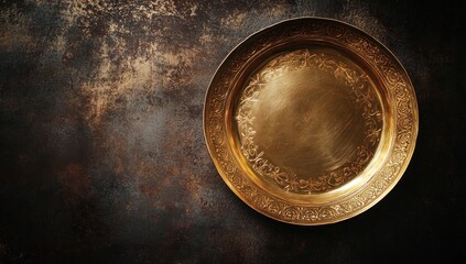 Ornate Golden Plate on Rustic Background