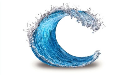 Abstract Blue Ocean Wave Splashing on White Background