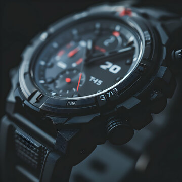 Rugged Tactical Chronograph Watch with Red Accents