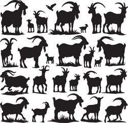 goat silhouettes vector on white background