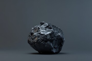 A single piece of dark gray rock against a gray backdrop