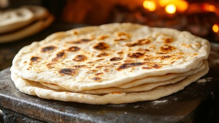 Golden Brown Flatbreads Stacked Freshly Baked