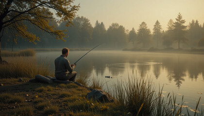 Fishing at the lake on a quiet afternoon.