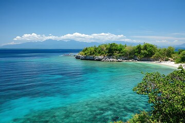 Fototapeta premium Island and ocean unite with blue waters and a timeless maritime infinity 