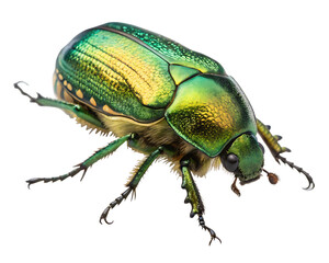 Naklejka premium A close up view of a green and gold beetle against a black backdrop