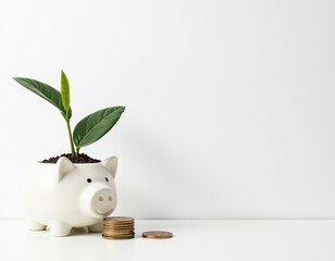 Piggy Bank Plant Growth Concept Savings and Investment
