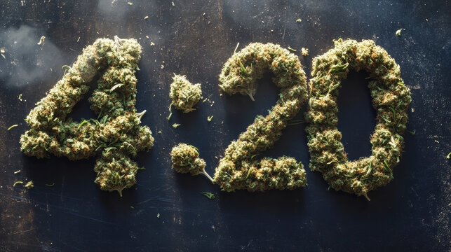 4:20 Day made of cannabis leaves. 420, celebration and consumption of cannabis and marijuana, liberalization and legalization.