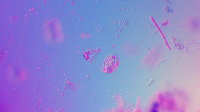 Rotifers in freshwater-100x DIC microscope